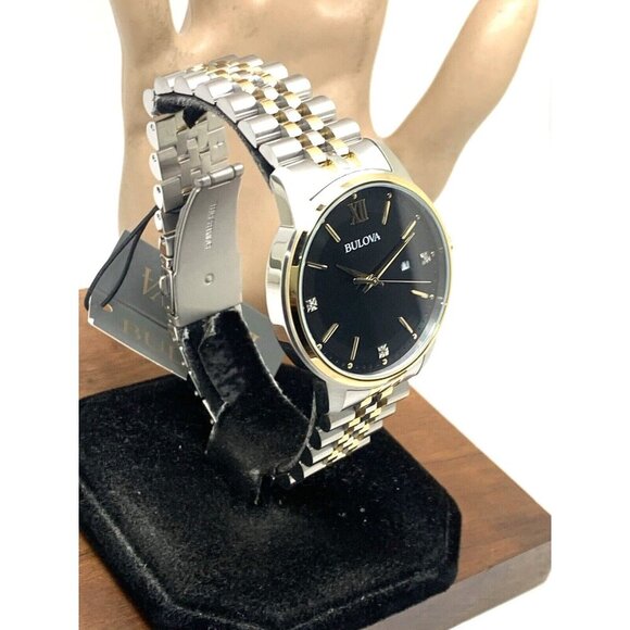 Bulova Mens Watch 98D163 Black Dial Diamond Accent Quartz Two Tone Steel - Picture 14 of 14